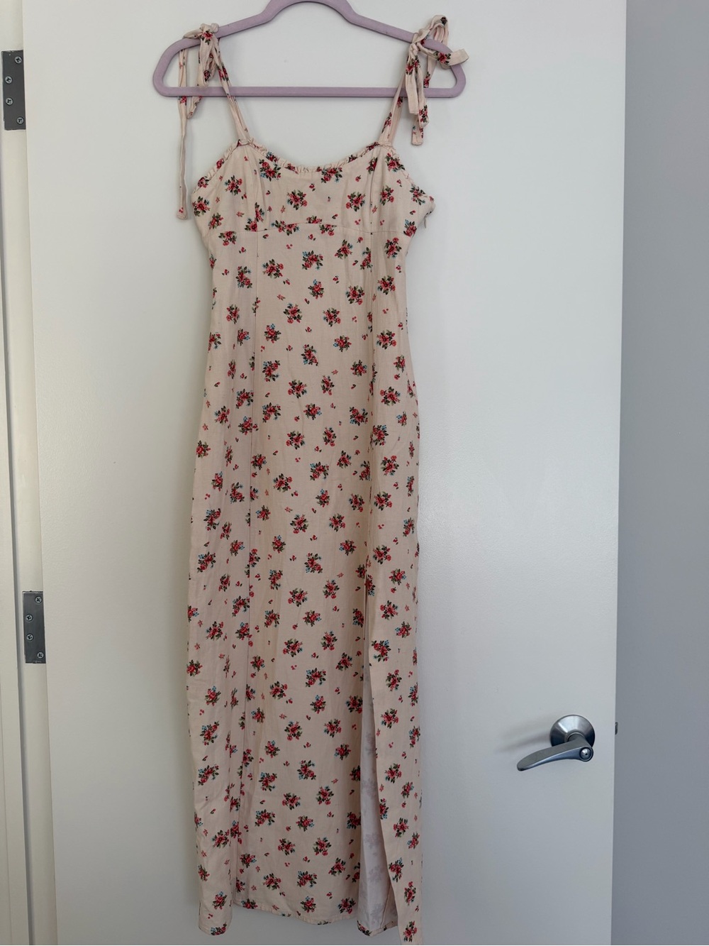 Zara Beige Maxi Dress with Red Floral Print